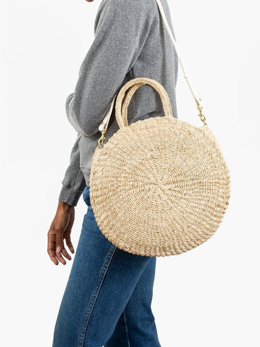 EUC Clare V. Round Woven Straw Tote Bag in Natural